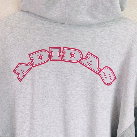 Adidas Grey Logo Play Cropped Hoodie Size L - Picture 7 of 10